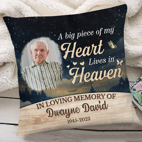 Sympathy Gifts, Personalized Photo Memorial Square Pillow, Big Piece Of Heart Lives In Heaven Butterflies Hearts, Gifts For Loss Of Mom Dad, Sofa Couch, Funeral Anniversary