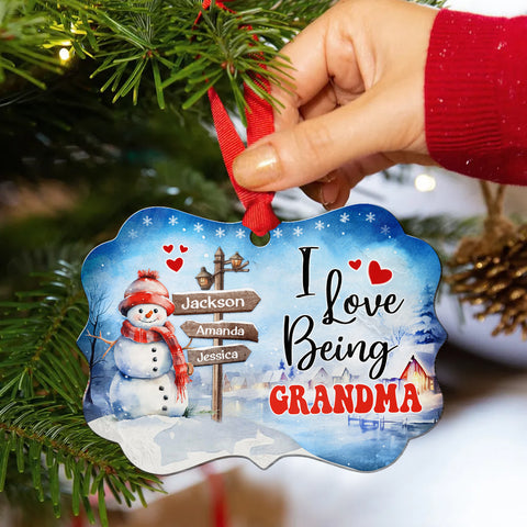 Gifts For Grandma, Cute Xmas Winter Street Sign I Love Being Grandma, Personalized Christmas Ornament Gifts For Grandparent From Grandchildren Medallion Aluminum Ornament Women Keepsake