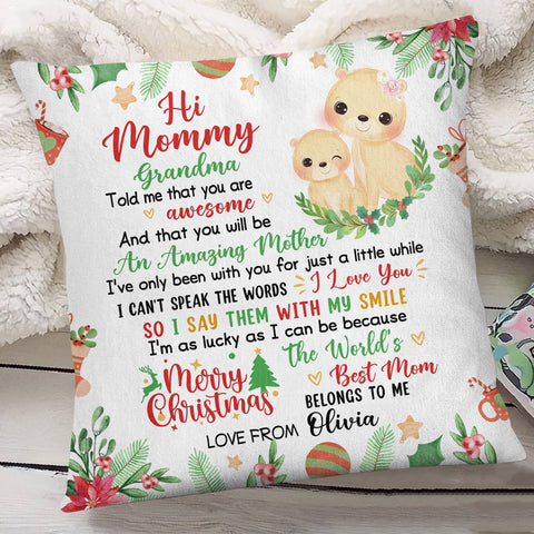 Personalized Square Pillow For New Mom From Baby Family Pregnancy Gifts Lion Grandma Told Me You Are Awesome Merry Christmas Custom Name Double Sided Sofa Couch Cushion On Christmas