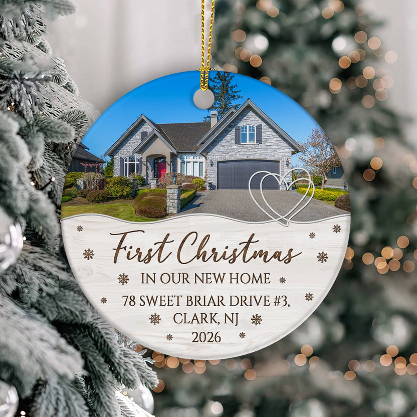 Personalized Housewarming Gifts New Home Gifts First Christmas In Our New Home, Custom Holiday Decor Custom Name Address Hanging Tree Decor Ornament On Party