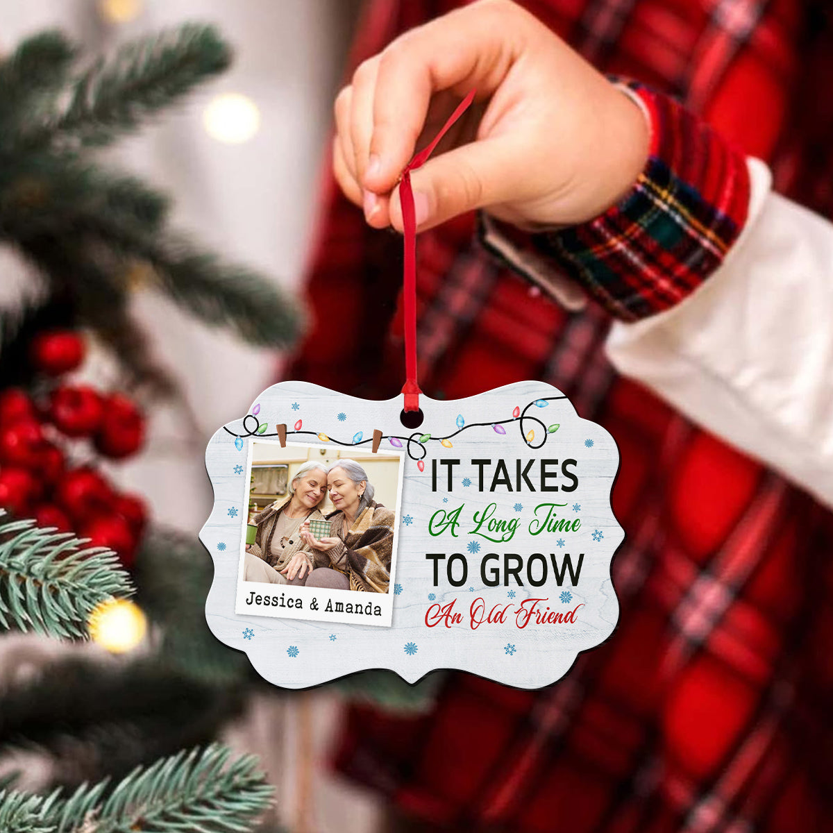 It Takes A Long Time To Grow An Old Friend Friends Together Xmas Light Snowflakes, Personalized Ornament, Gifts For Old Ladies, Xmas Tree Decor, Friends Ornament, Gifts For Xmas