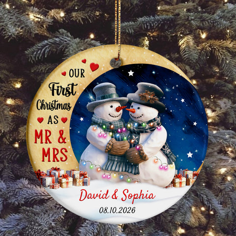 Newlywed Ornament, Our First Christmas As Mr & Mrs Cute Couple Crescents Moon, Holiday Tree Decoration, Wedding Keepsake, First Christmas Married Ornament Decor, Gifts For Bride Groom