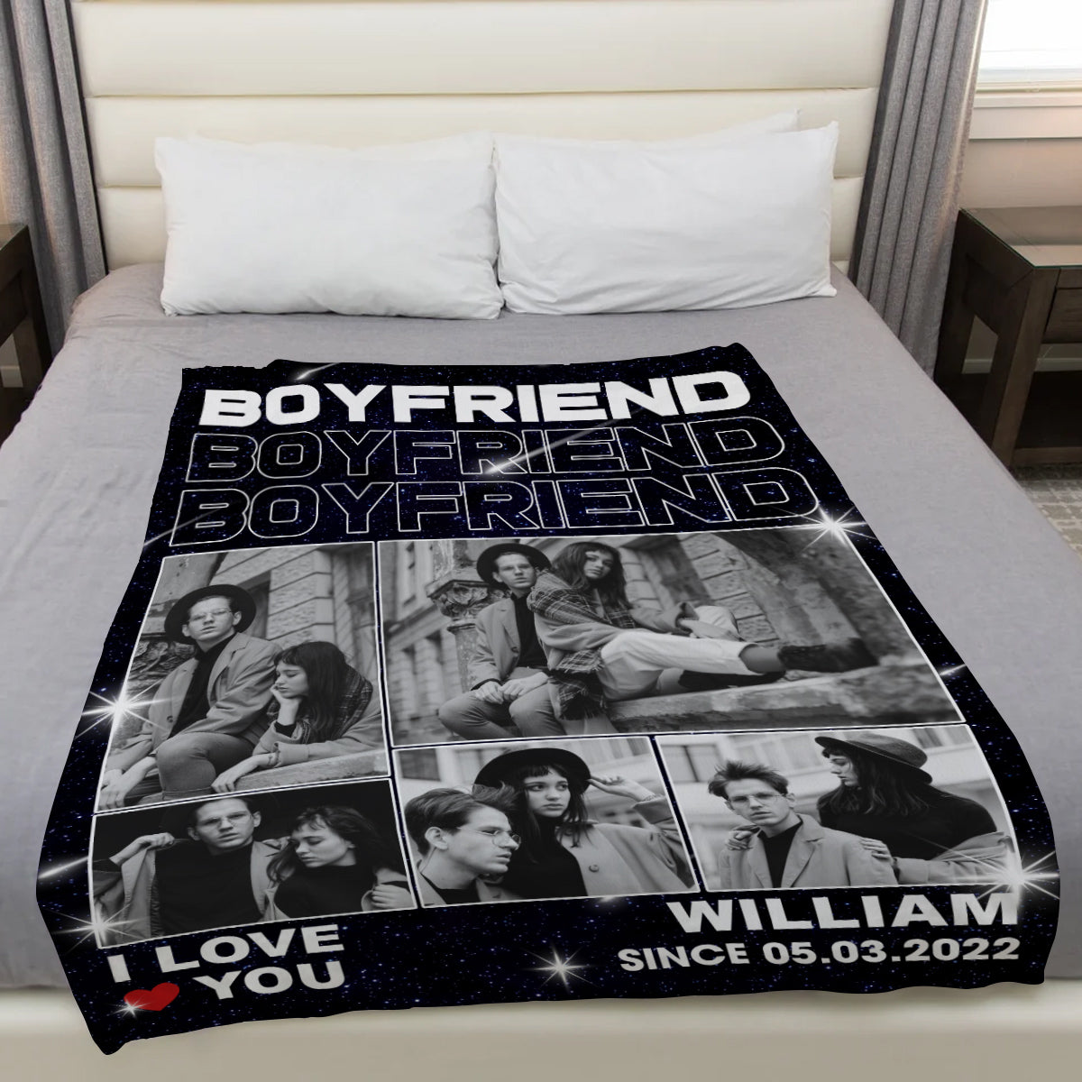 Gifts For Couple, Boyfriend Photo Collage Blanket, Personalized Name And Year, Black With Multiple Photos Gifts For Him Her Fleece Sherpa Blanket Valentine Anniversary