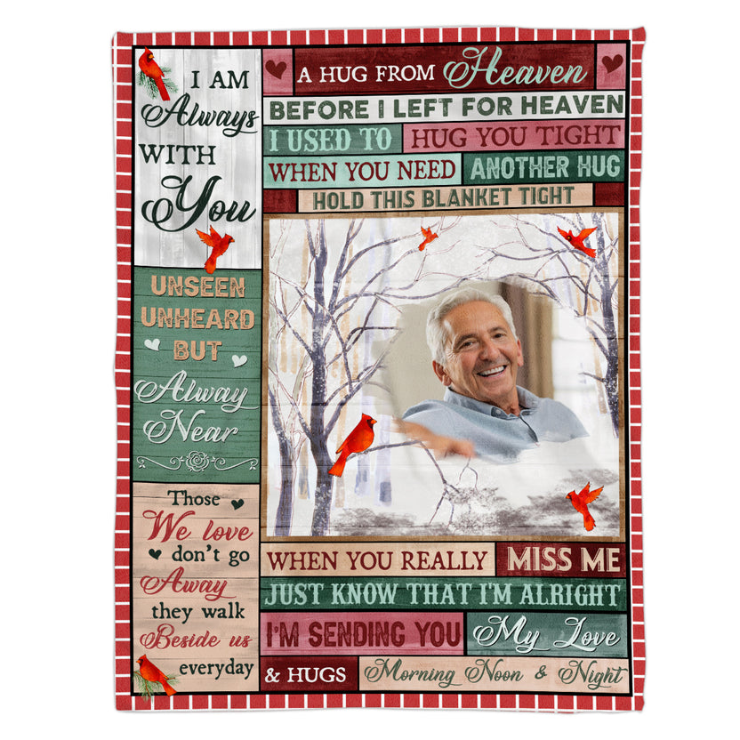 Bereavement Gifts Ideas, Memorial Blanket With Photo, Hug From Heaven Im Sending You My Love Hugs, Loss Of Mom Dad Blanket