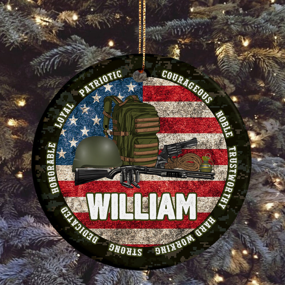 Personalized Veteran Ceramic Ornament, Custom Military Christmas Tree Plastic Ornament, Military Christmas Decor, Gift For Dad, Son, Husband