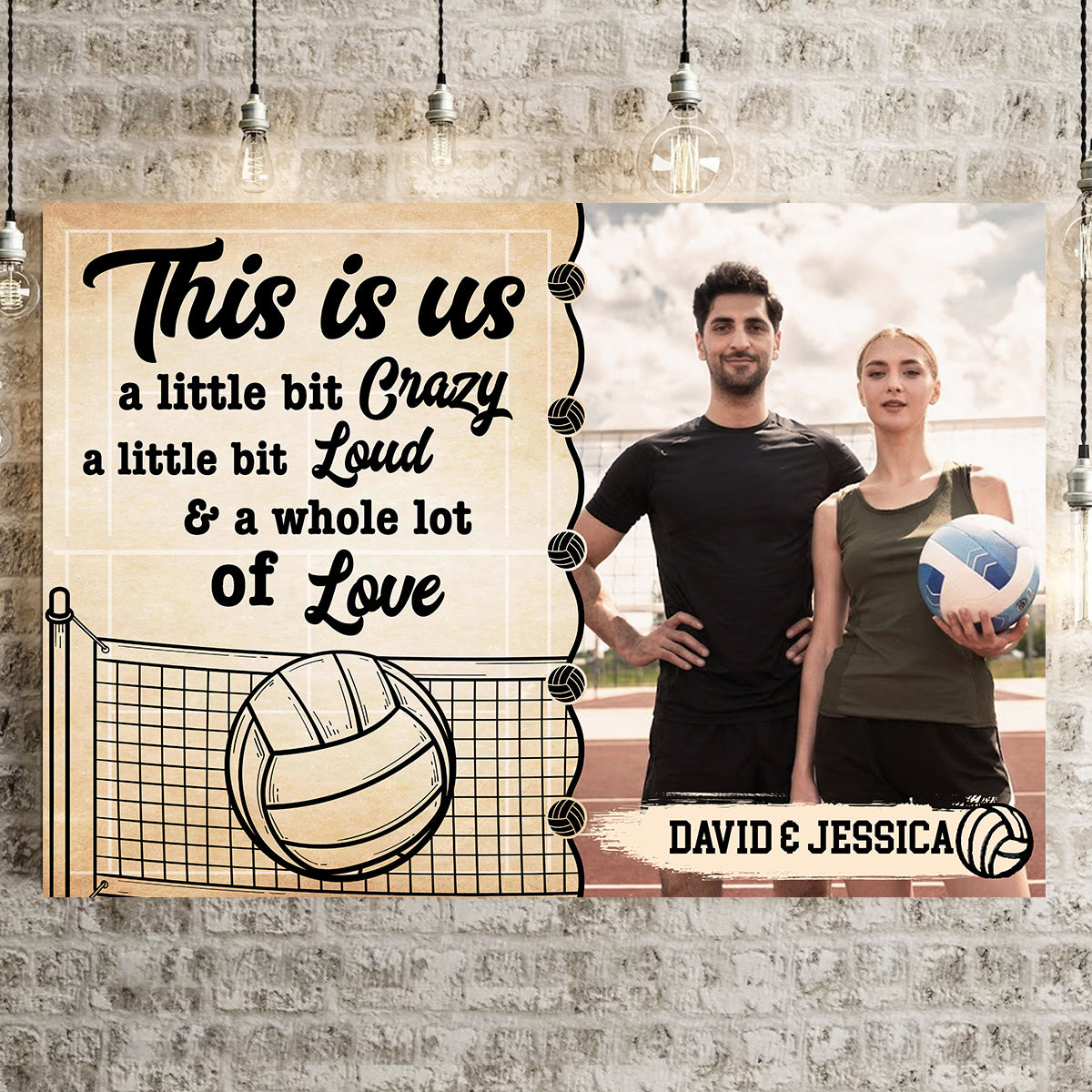 A Little Bit Loud & A Whole Lot Of Love Poster Canvas Wall Art, Personalized Name Volleyball Couple Photo Print, Romantic Sports Wall Decor, Personalized Canvas Art, Gifts For Him Her