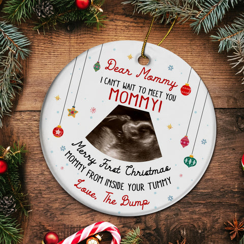 Dear Mommy Ultrasound Ornament, Merry First Christmas Mommy From The Bump, Sonogram Pregnancy Reveal Gift, Custom Photo Xmas Keepsake