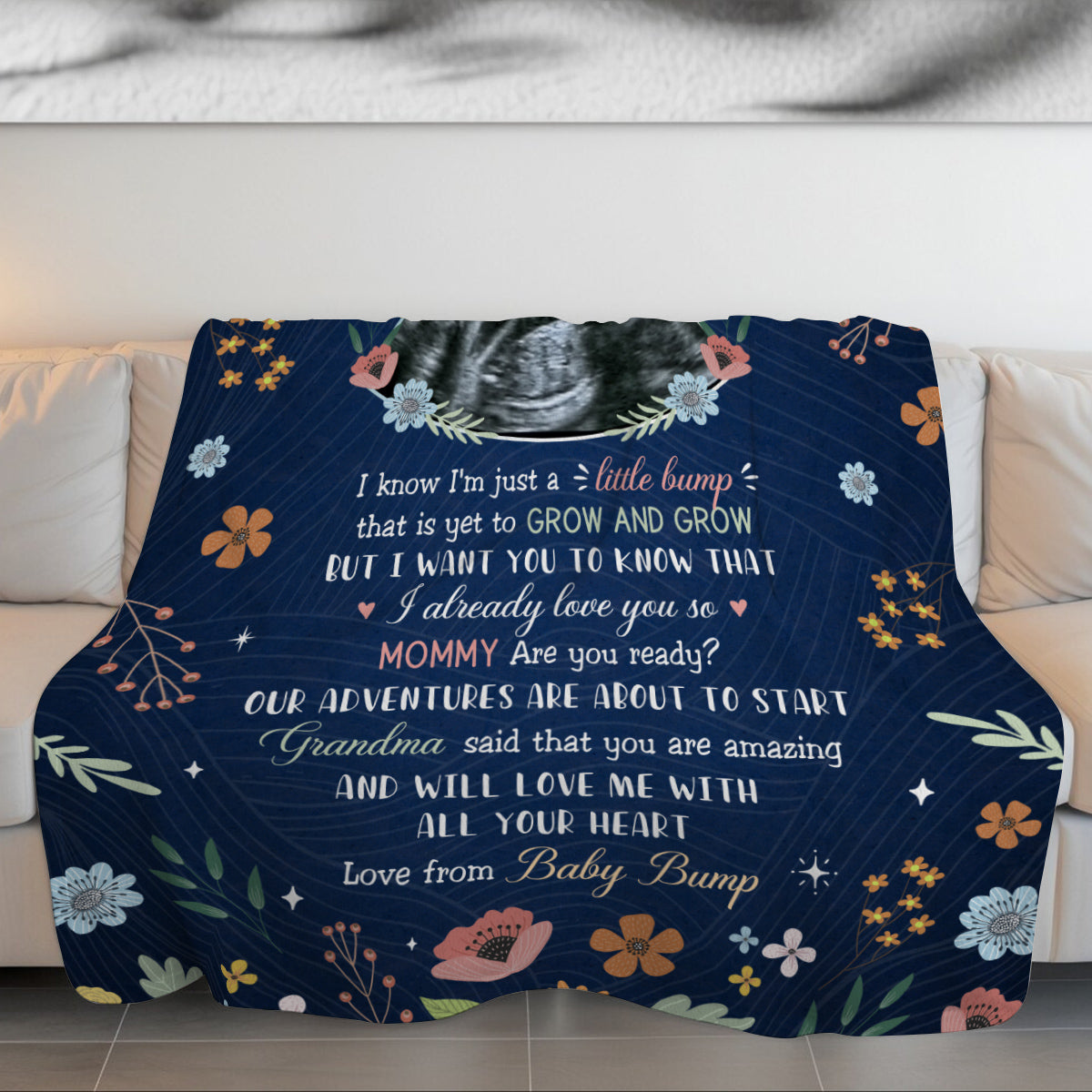 Mom To Be Gifts, Floral Printed With Baby's Sonogram Photo I Already Love You, Personalized Blanket, Gifts For New Mommy, Fleece Sherpa, New Mom Blanket For Mother's Day