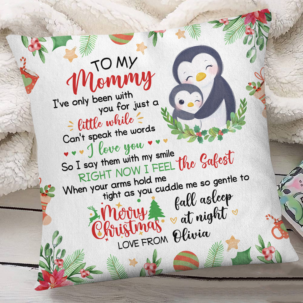 Personalized Square Pillow For New Mom From Family Pregnancy Gifts Penguin Hugging Baby I've Only Been With You Christmas Decor Custom Name Double Sided Sofa Couch Cushion On Christmas
