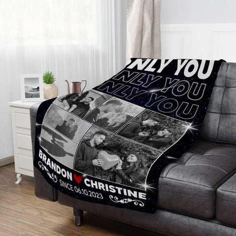 Custom Photo Blanket, Personalized Name And Year Blanket, Couple Memory Home Decor, Custom Relationship Memory, Gifts For Him Her Fleece Sherpa Gifts For Valentine Anniversary