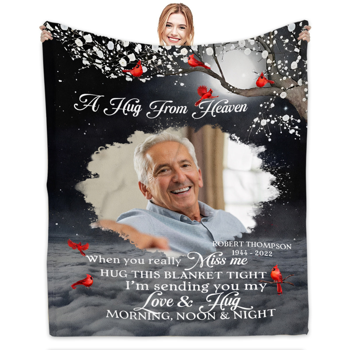 Sympathy Gifts, Personalized Memorial Blanket With Photo, A Hug From Heaven Photo Blanket, In Memory Loss Of Loved One Mom Dad Memorial Remembrance Bereavement Sympathy Grieving
