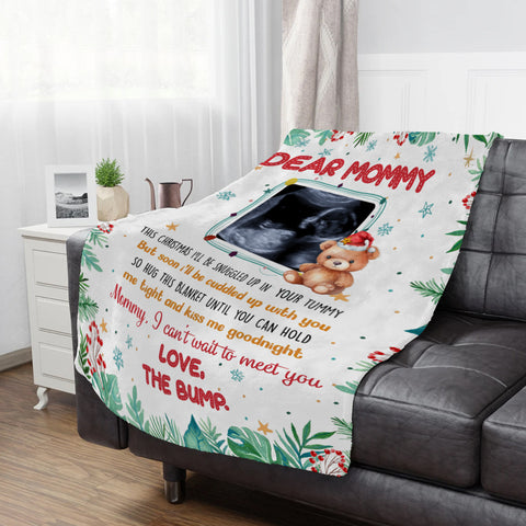 New Mom Gifts Ideas, Mommy I Can't Wait To Meet You Bear With Sonogram Photo, Personalized Blanket, Gifts For Mommy First Mom, Fleece Sherpa, Mom To Be Blanket, Gifts For Christmas