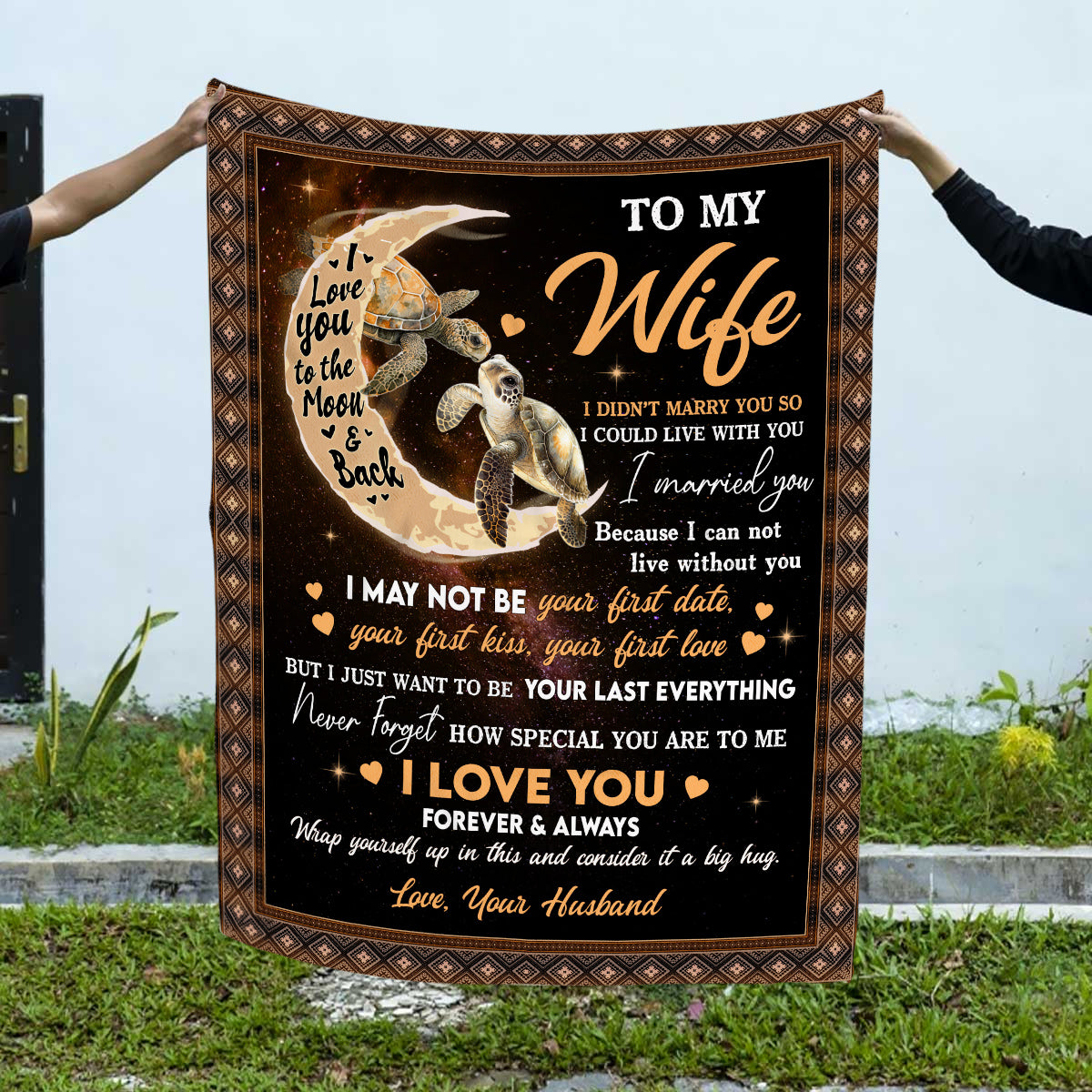 Wifey Gifts, I Didn't Marry You So I Could Live With You Turtle Couple Crescent Moon, Personalized To My Wife Blanket, Gifts For Wife Woman From Husband, Custom Fleece Sherpa Blanket