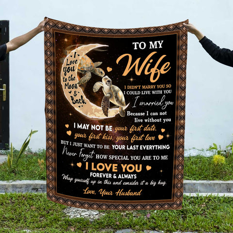 Wifey Gifts, I Didn't Marry You So I Could Live With You Turtle Couple Crescent Moon, Personalized To My Wife Blanket, Gifts For Wife Woman From Husband, Custom Fleece Sherpa Blanket