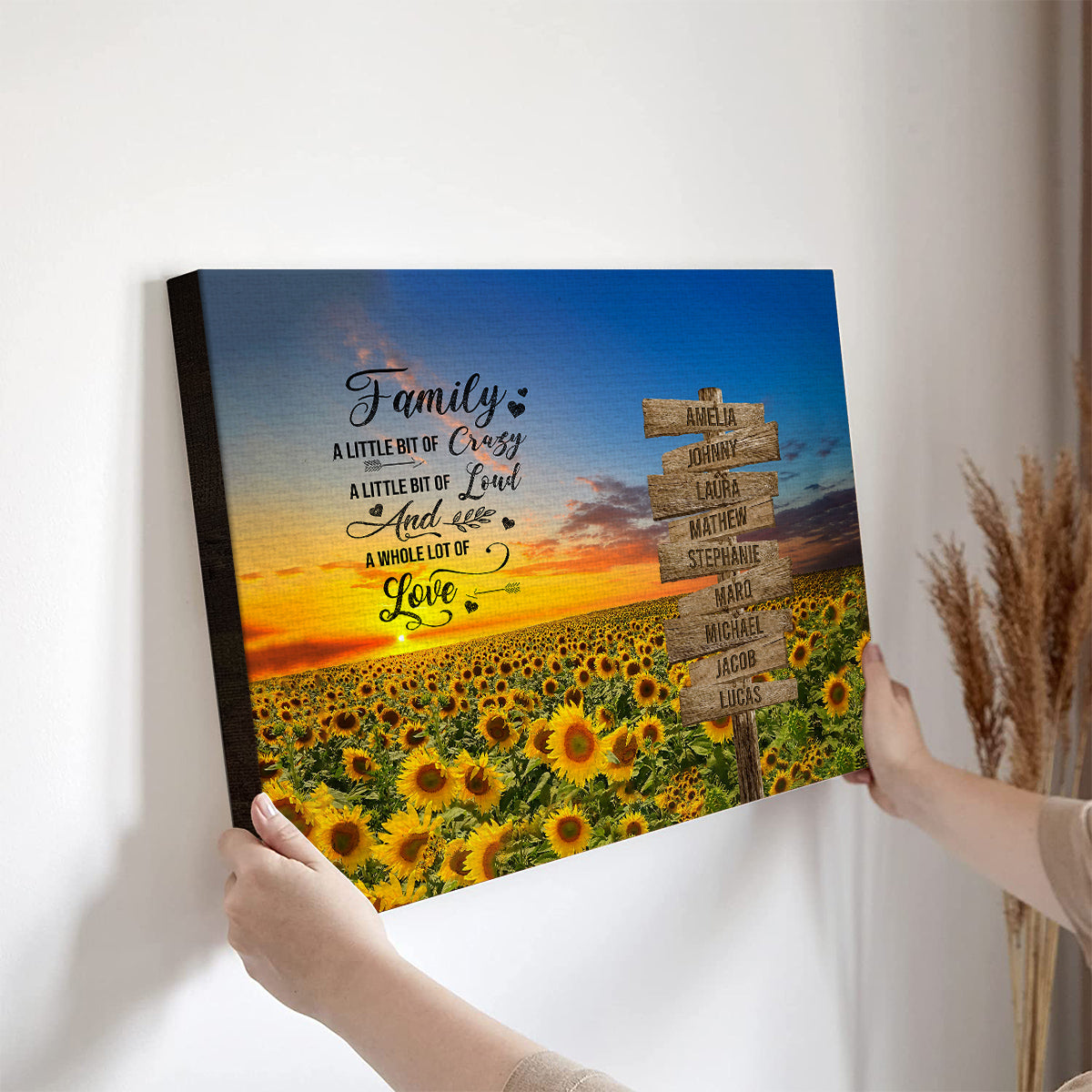 Family Gifts, Sunset Sunflowers Street Signs Wooden, Personalized Canvas Wall Art, Gifts For Parent Poster Prints Home Decor, Family Wall Decor, Gifts For Birthday Christmas Mothers Day