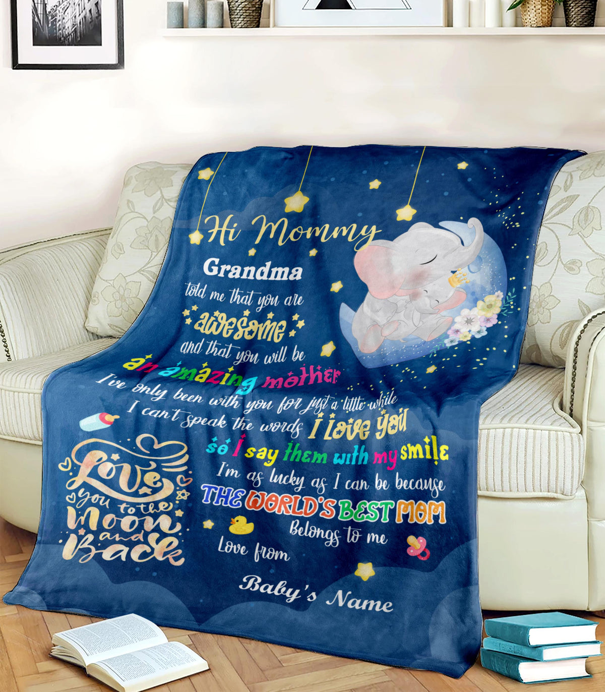 Personalized Blanket For New Mom From Baby Hi Mommy Grandma Told Me That Elephant 1St Mother's Day Cute Sleeping Custom Name Pregnancy Gifts Fleece Sherpa Blanket For Birthday Mothers Day