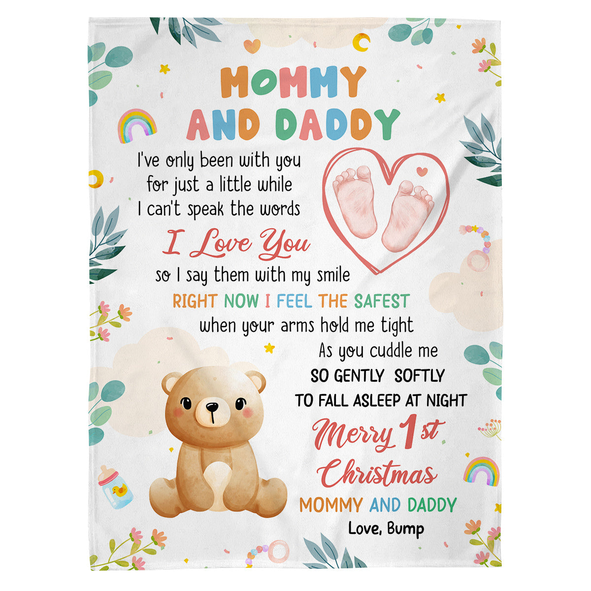 Merry 1st Christmas Mommy Daddy I've Only Been With You A While Footprint Baby Bear, Personalized Blanket, Gifts For New Parents, Fleece Sherpa Blanket, New Parents, Gifts For Xmas