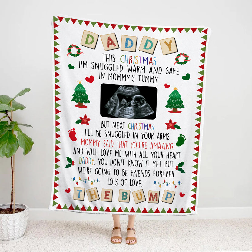 New Dad Gifts, This Christmas I'm Snuggled Warm And Safe In Mommy's Tummy Baby Ultrasound Blanket, Gifts For New Daddy, Fleece Sherpa, New Dad Blanket, Gifts For Christmas Xmas