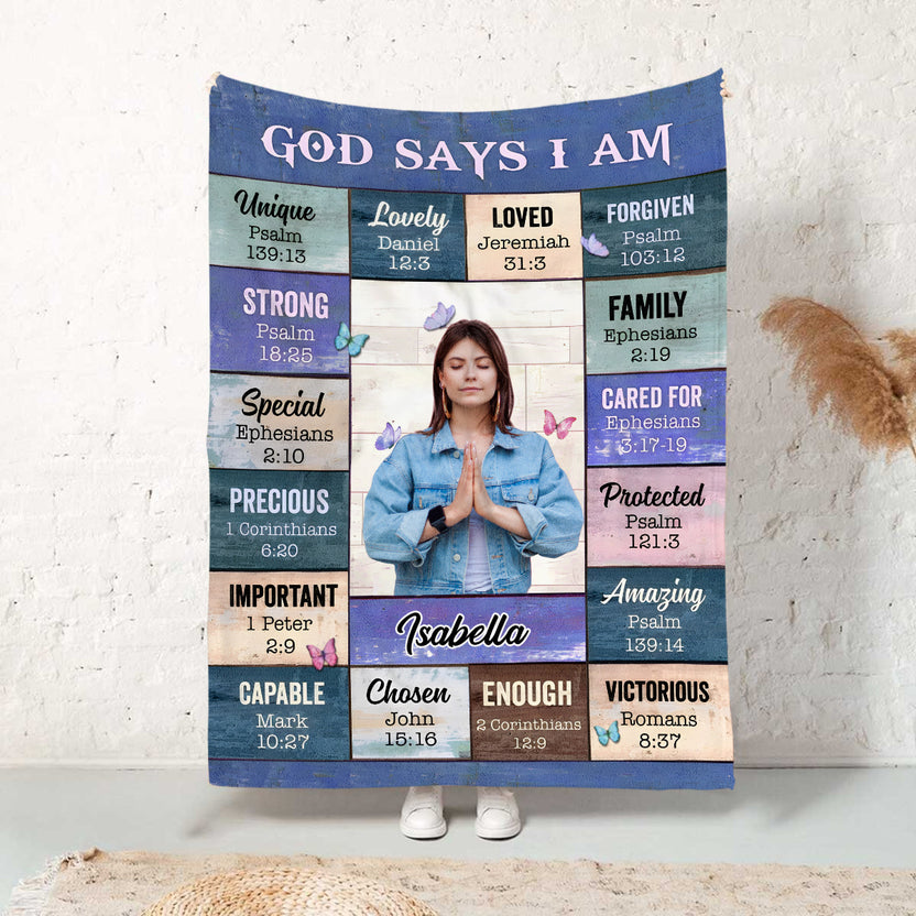 Personalized Blanket For Girl Women From Family Friends Religious Gifts God Says I Am Inspirational Positive Thinking Daily Affirmation Mental Health Blanket For Birthday