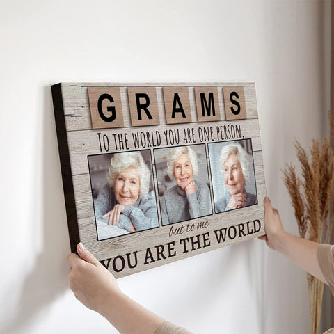 Unique Gifts For Grandma, Granms You Are World Wooden Background, Personalized Canvas Wall Art, Gifts For Grandma Nana From Grandkids, Poster Prints Wall Decor, Gifts For Christmas