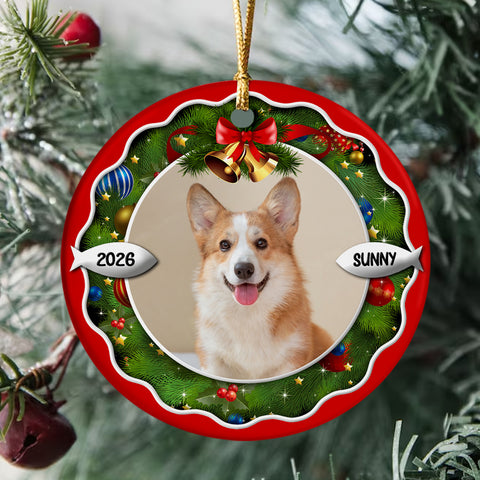 Dog Xmas Frame Custom Photo Dog Cute With Name & Year, Pet Milestone Keepsake, Custom Photo Holiday Tree Hanging Christmas Ornament, Tree Decor, Personalized Christmas Ornament