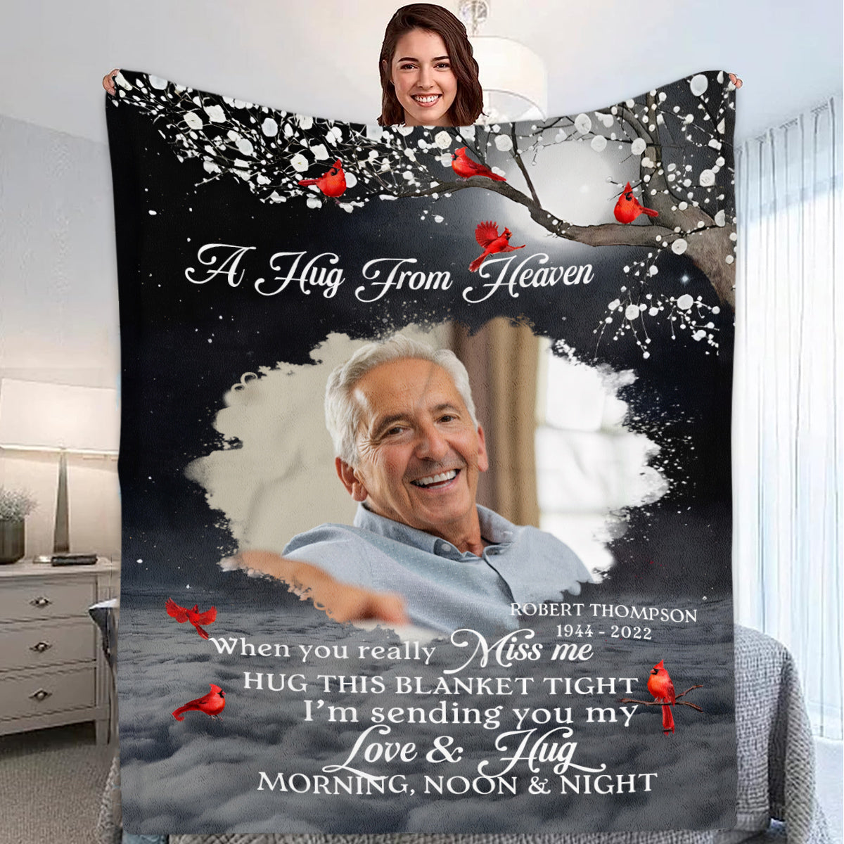 Sympathy Gifts, Personalized Memorial Blanket With Photo, A Hug From Heaven Photo Blanket, In Memory Loss Of Loved One Mom Dad Memorial Remembrance Bereavement Sympathy Grieving