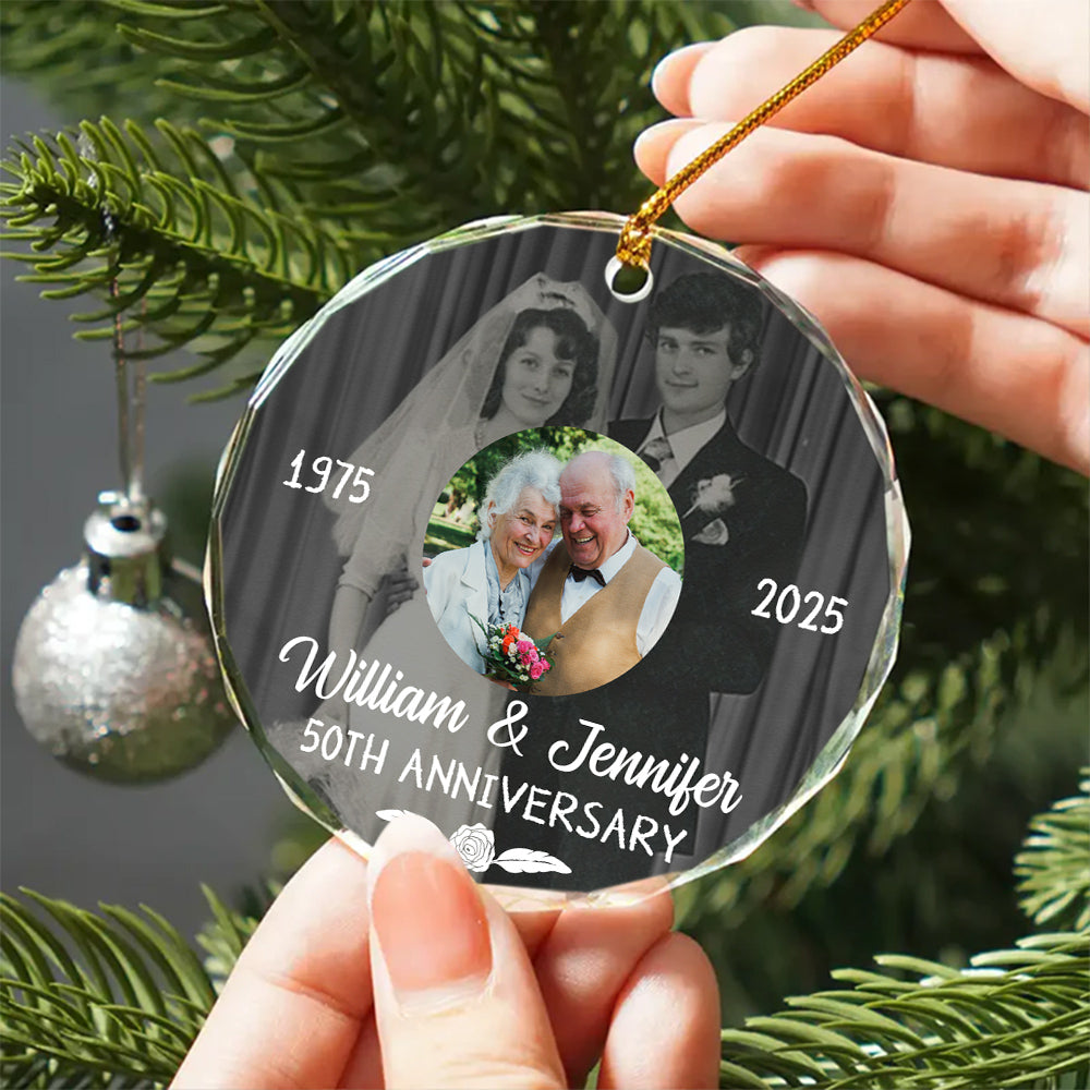 50th Anniversary Glass Ornament, Then And Now Wedding Photo Keepsake, 50 Year Love Decor, Growing Old Together, Gifts For Parents Family Him Her,  Gifts For Valentine