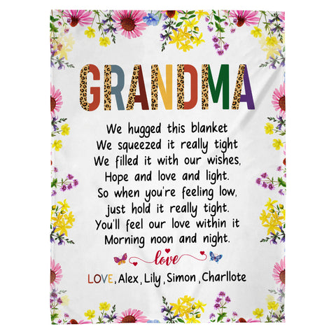 Grandma Family Blanket, Floral Frame Poem Message, Butterflies Accents, Comfort Theme, Personalized Name Option, Personalized Blanket, Gifts For Nana From Grandkids, Custom Fleece