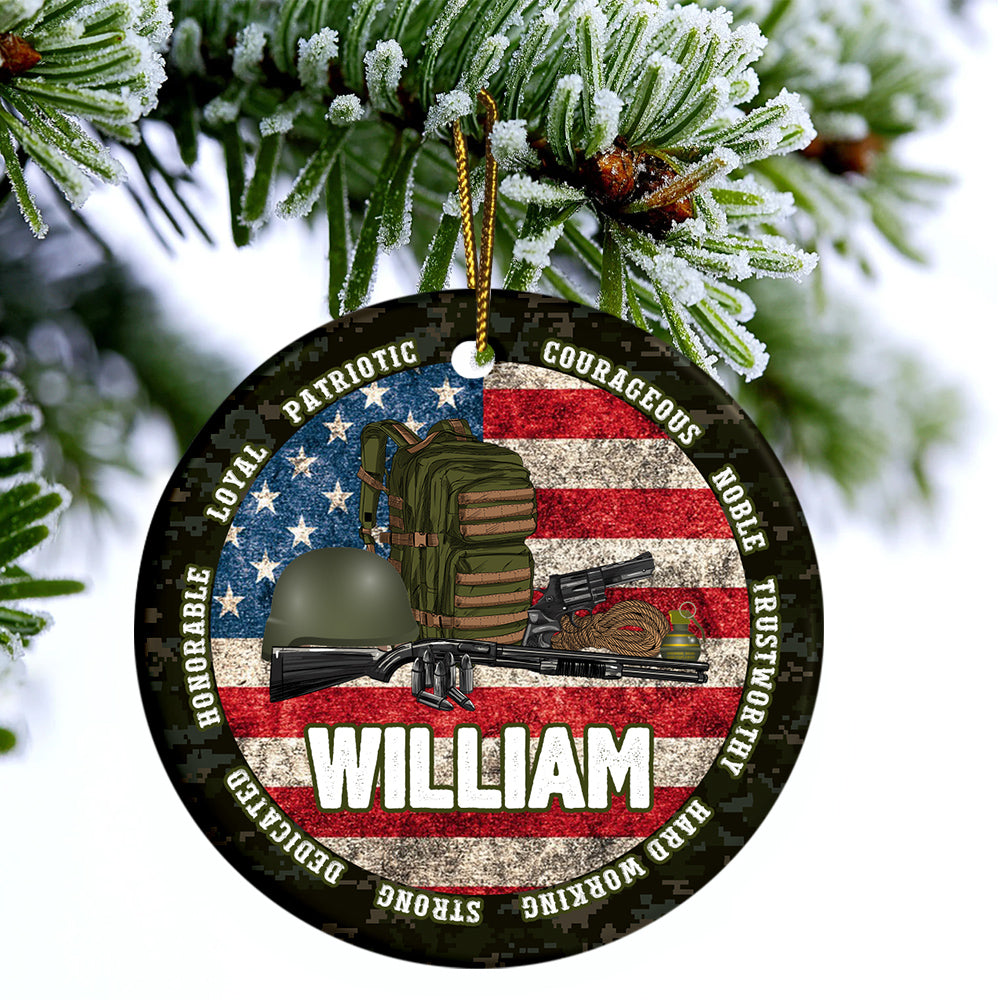 Personalized Veteran Ceramic Ornament, Custom Military Christmas Tree Plastic Ornament, Military Christmas Decor, Gift For Dad, Son, Husband