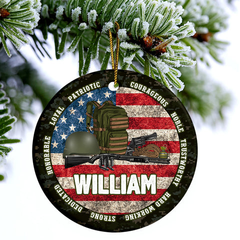 Personalized Veteran Ceramic Ornament, Custom Military Christmas Tree Plastic Ornament, Military Christmas Decor, Gift For Dad, Son, Husband