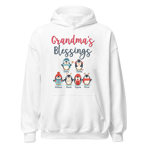 Personalized T-Shirt For Grandma From Grandchildren Gifts For Grandparents Cute Cartoon Penguins Grandma's Blessings Custom Name Short Sleeve Tee Shirt For Christmas Xmas Birthday