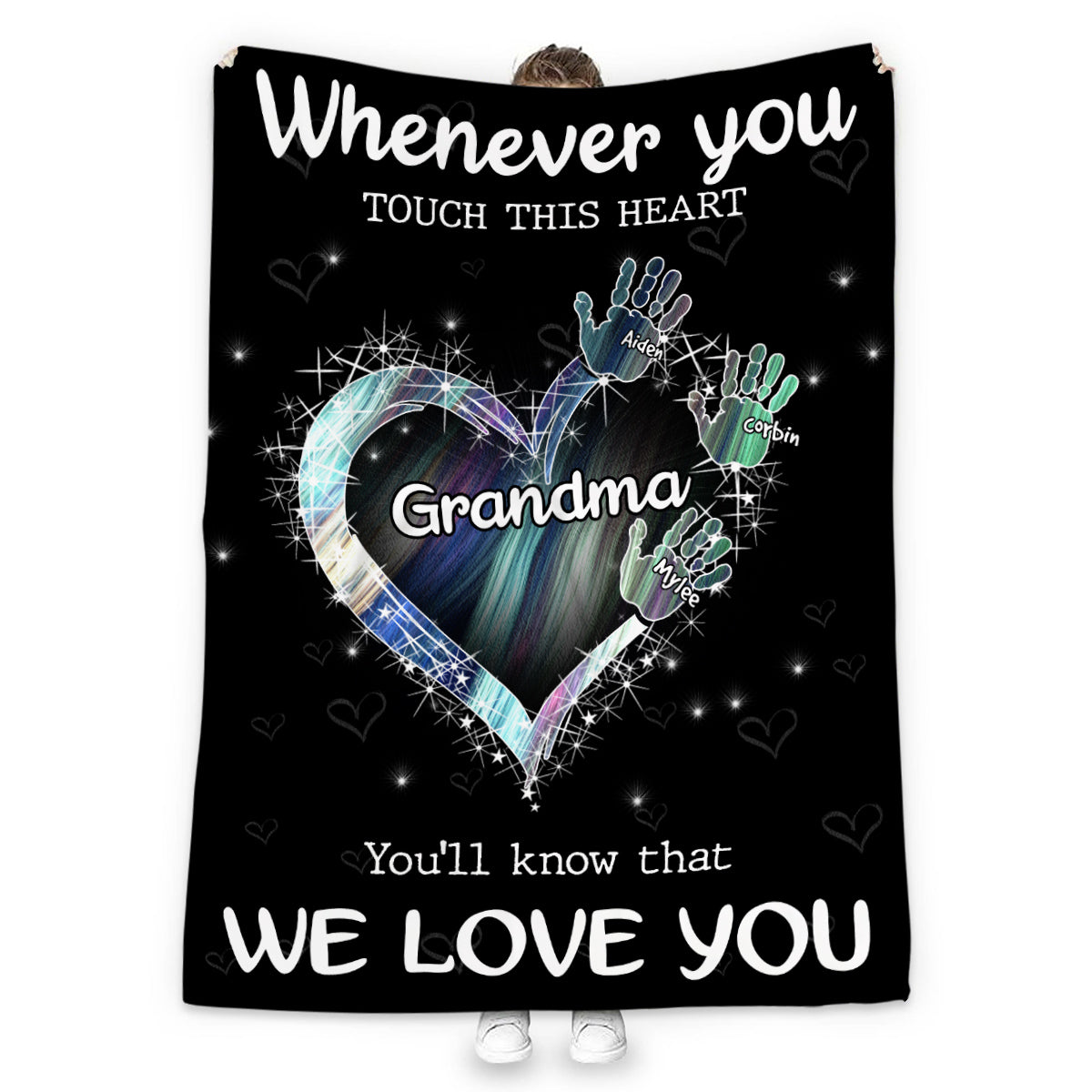 Gifts For Grandma, Whenever You Touch This Heart Handprints, Personalized Blanket, Gifts For Grandma From Grandson, Custom Fleece Sherpa Blanket, Gifts For Christmas Xmas