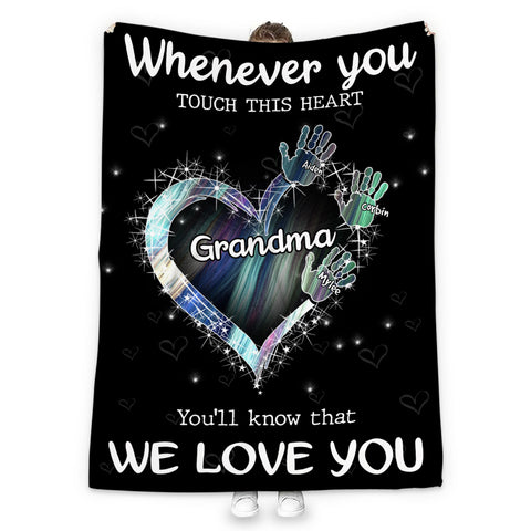 Gifts For Grandma, Whenever You Touch This Heart Handprints, Personalized Blanket, Gifts For Grandma From Grandson, Custom Fleece Sherpa Blanket, Gifts For Christmas Xmas