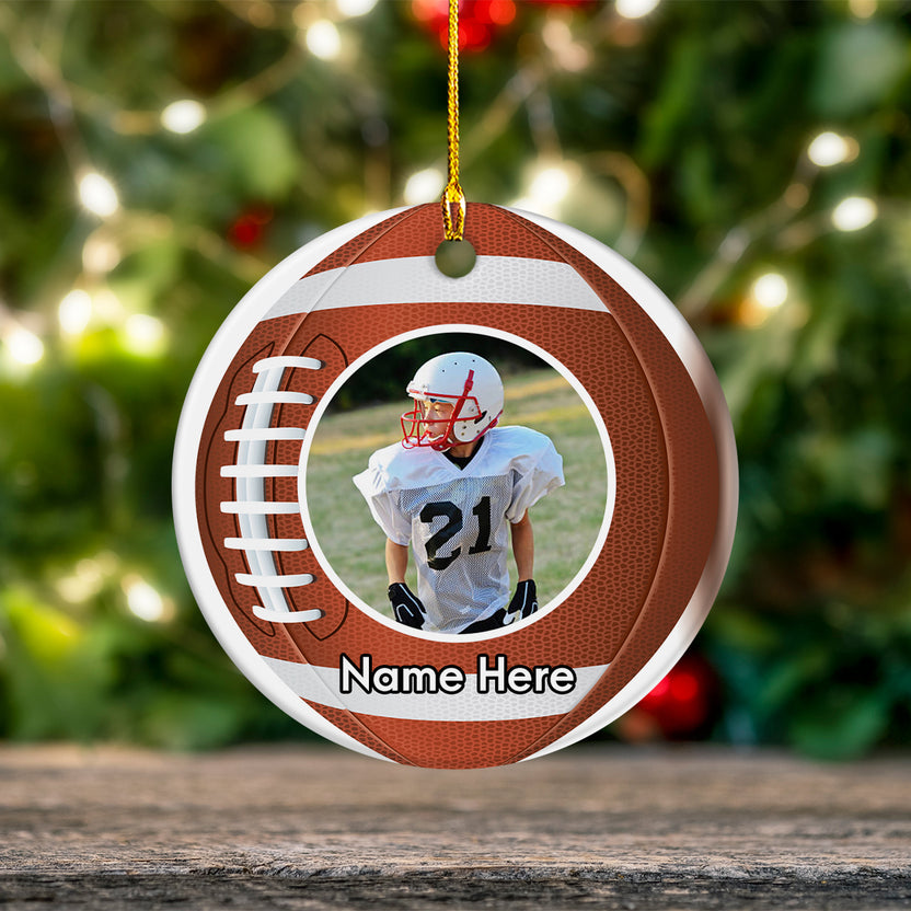 Personalized Football Ornament For Son Daughter From Mom Dad Football Player Gifts Christmas Ornament Custom Name Football Sport Player With Name And Photo Hanging Tree On Birthday Xmas