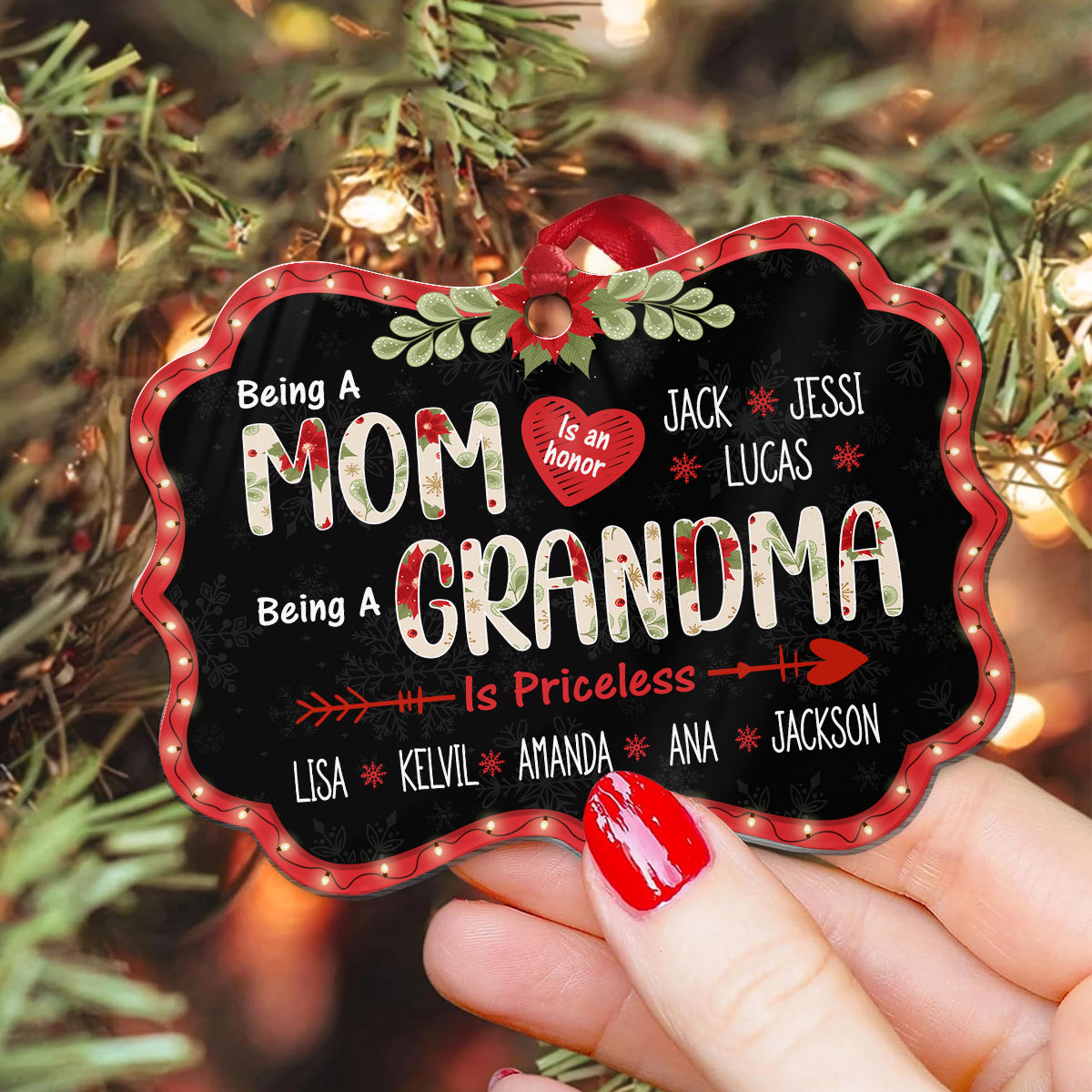 Mom Grandma Ornament, Being A Mom Is An Honor, Being A Grandma Is Priceless, Personalized Grandkids Names, Christmas Gift For Grandma