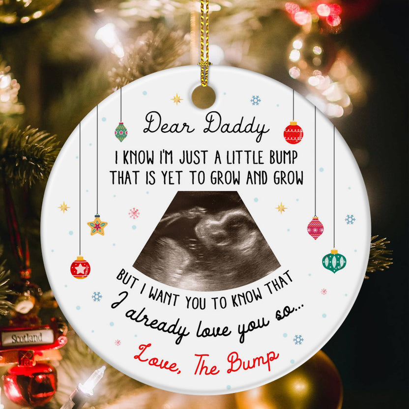 Dear Daddy Ultrasound Ornament, Love The Bump Gift Personalized Sonogram Christmas Ornament, Pregnancy Reveal For Dad, New Dad Xmas Keepsake