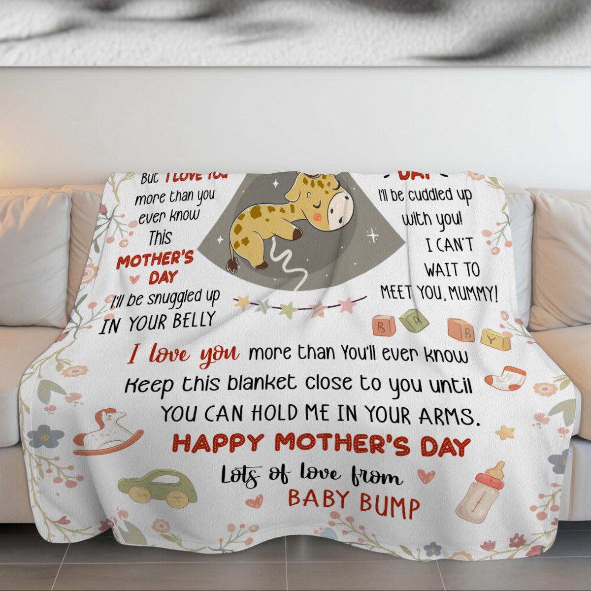 Mom To Be Gifts, I Can't Wait To Meet You 1st Mothers Day Baby Giraffe Sleeping In Mommy's Belly  Blanket, Gifts For New Mom
