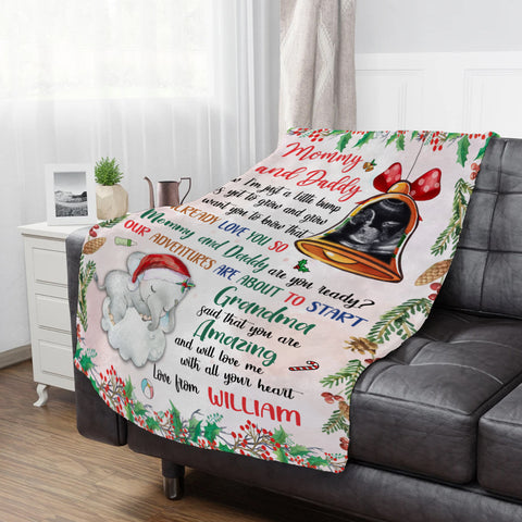 New Parents Gifts, Baby Ultrasound In Bell And Elephant Mommy And Daddy Are You Ready Our Adventures Blanket, Gifts For New Parents, Fleece Sherpa Blanket, New Parents Blanket