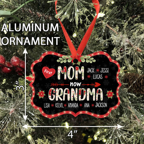 First Mom Now Grandma Ornament, Personalized Grandkids Names Christmas Gift, New Grandma Pregnancy Reveal Gift, Custom Holiday Keepsake