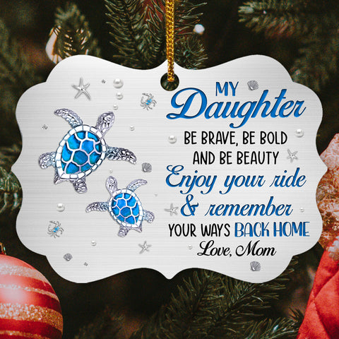 Cute Blue Turtle Enjoy Your Ride Jewelry Style Printed Aluminum Ornament, Holiday Christmas Tree Decor, Mom To Daughter Keepsake, Personalized Christmas Ornament, Gifts For Daughter