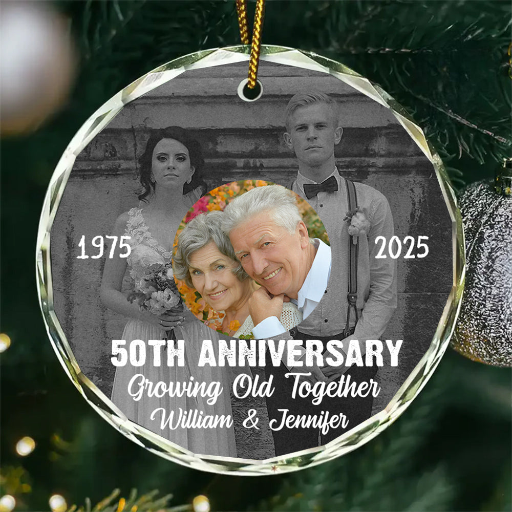 50th Anniversary Growing Old Together Glass Ornament, Then And Now Photo Keepsake, Wedding Memory Decor, Gifts For Parents Family Him Her, Xmas Tree Decor, Gifts For Valentine