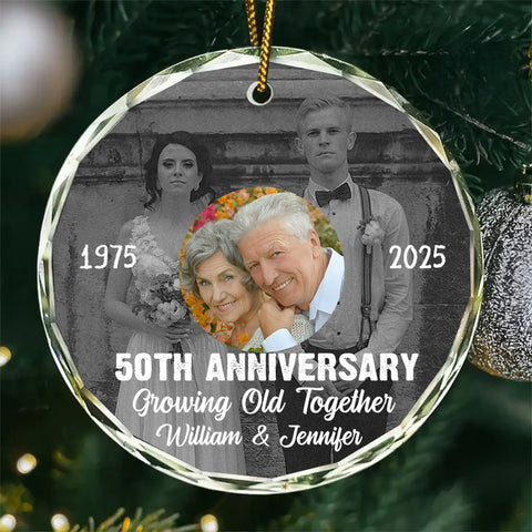 50th Anniversary Growing Old Together Glass Ornament, Then And Now Photo Keepsake, Wedding Memory Decor, Gifts For Parents Family Him Her, Xmas Tree Decor, Gifts For Valentine