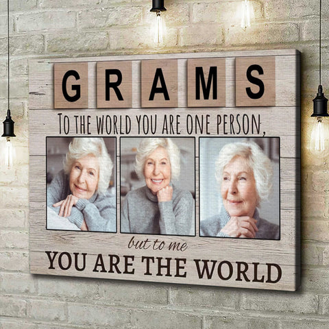 Unique Gifts For Grandma, Granms You Are World Wooden Background, Personalized Canvas Wall Art, Gifts For Grandma Nana From Grandkids, Poster Prints Wall Decor, Gifts For Christmas