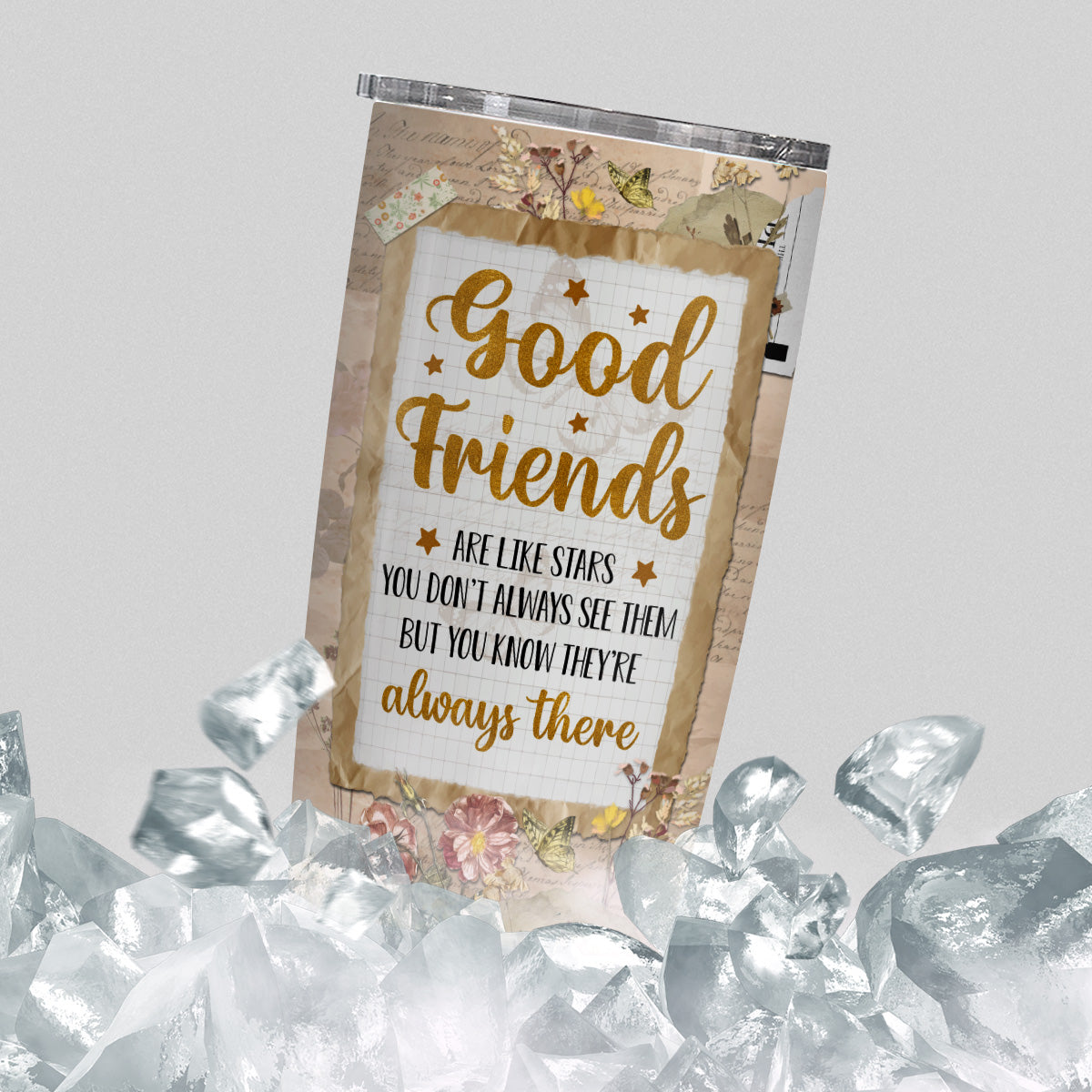 Friends Are Like Stars You Don't Always See Them But You Know They're Always There Tumbler Cup, Gifts For Unbiological Sister, 20oz With Lid Travel Cup Friendship Gifts For Women