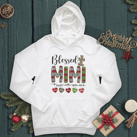 Personalized Shirt For Grandmother From Grandchild Custom Multi Kids Name Unique Gifts For Grandma Bless Mimi Christian Cross Hearts Hanging Short Sleeve Tops Tee Shirt Gifts For Christmas