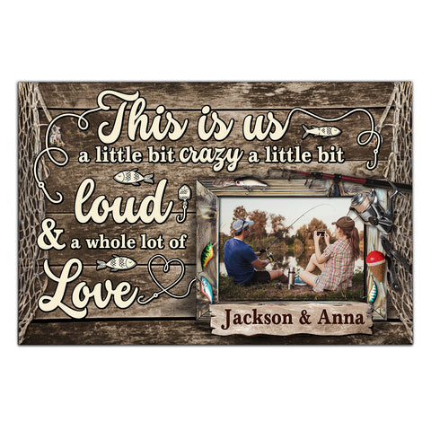 Personalized Name Fishing Canvas Artwork, A Little Bit Loud & A Whole Lot Of Love Phrase, Country Cabin Theme Decor, Personalized Canvas Wall Art, Gifts For Him Her  Poster Prints