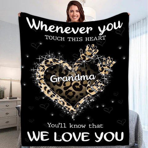 Grandma Gifts, Whenever You Touch This Heart Handprints, Personalized Blanket, Gifts For Grammy From Grandson, Custom Fleece Sherpa Blanket, Gifts For Christmas