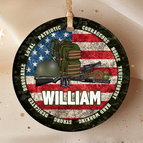 Personalized Veteran Ceramic Ornament, Custom Military Christmas Tree Plastic Ornament, Military Christmas Decor, Gift For Dad, Son, Husband