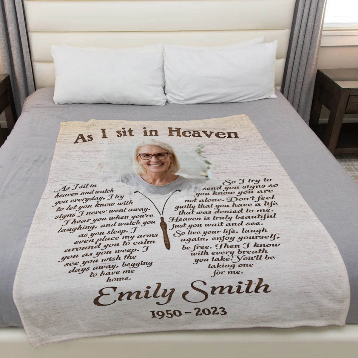 Sympathy Gifts, Personalized Memorial Blanket With Photo, Angel In Heaven As Sit In Heaven Butterflies With Photo, Loss Of Mom Dad Blanket, Fleece Sherpa, Sympathy Gifts For Anniversary