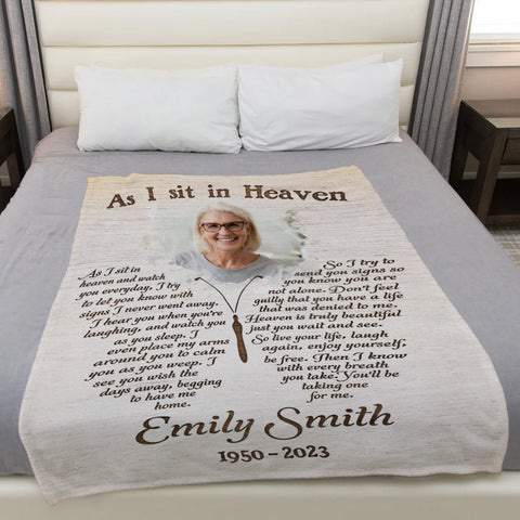 Sympathy Gifts, Personalized Memorial Blanket With Photo, Angel In Heaven As Sit In Heaven Butterflies With Photo, Loss Of Mom Dad Blanket, Fleece Sherpa, Sympathy Gifts For Anniversary